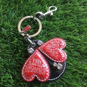 Coach Poppy Ladybug Keychain red and black